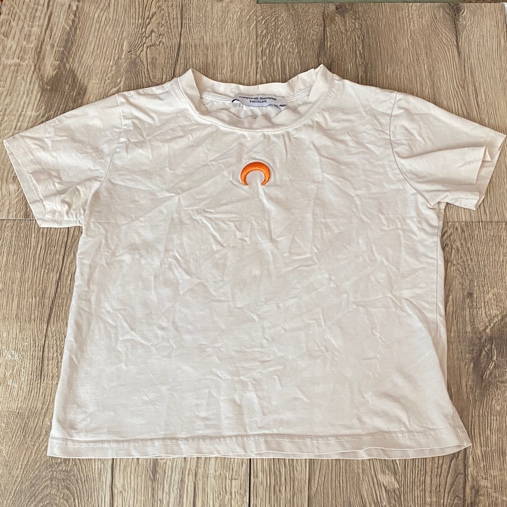 Marine Serre White Tee with Orange Crescent